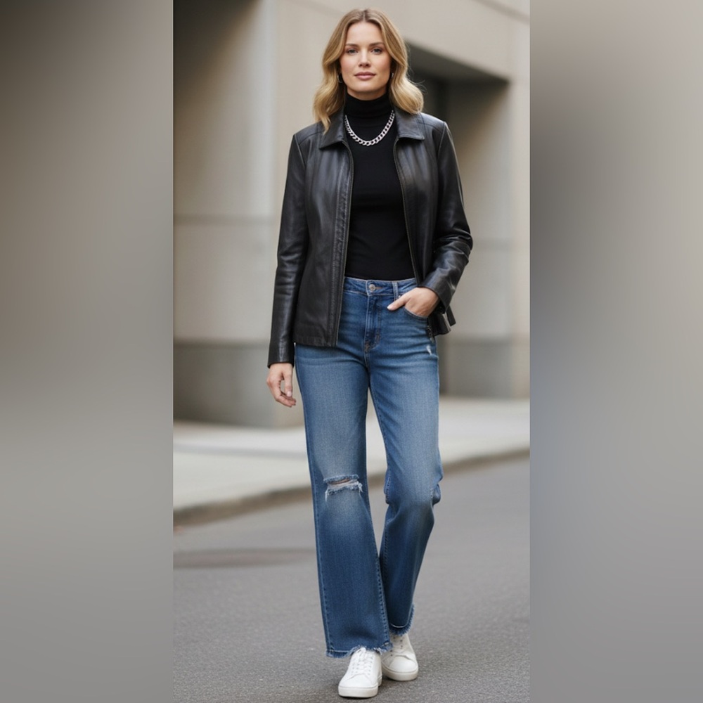 Classic Boutique of Leathers Black Leather Jacket | Size 10 | Tailored Seams